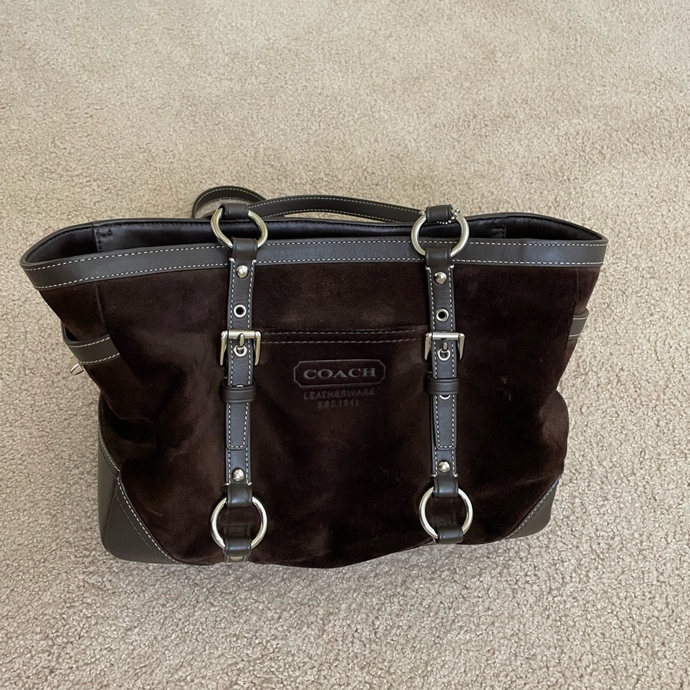 COACH Brown Suede Leather Shoulder Tote Bag